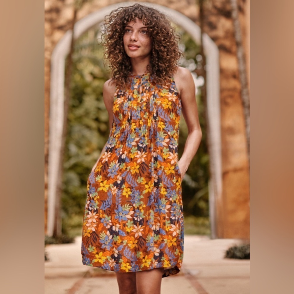 Garnet Hill Multicolored Floral Print Livvy Crêpe Dress Sleeveless Sz L